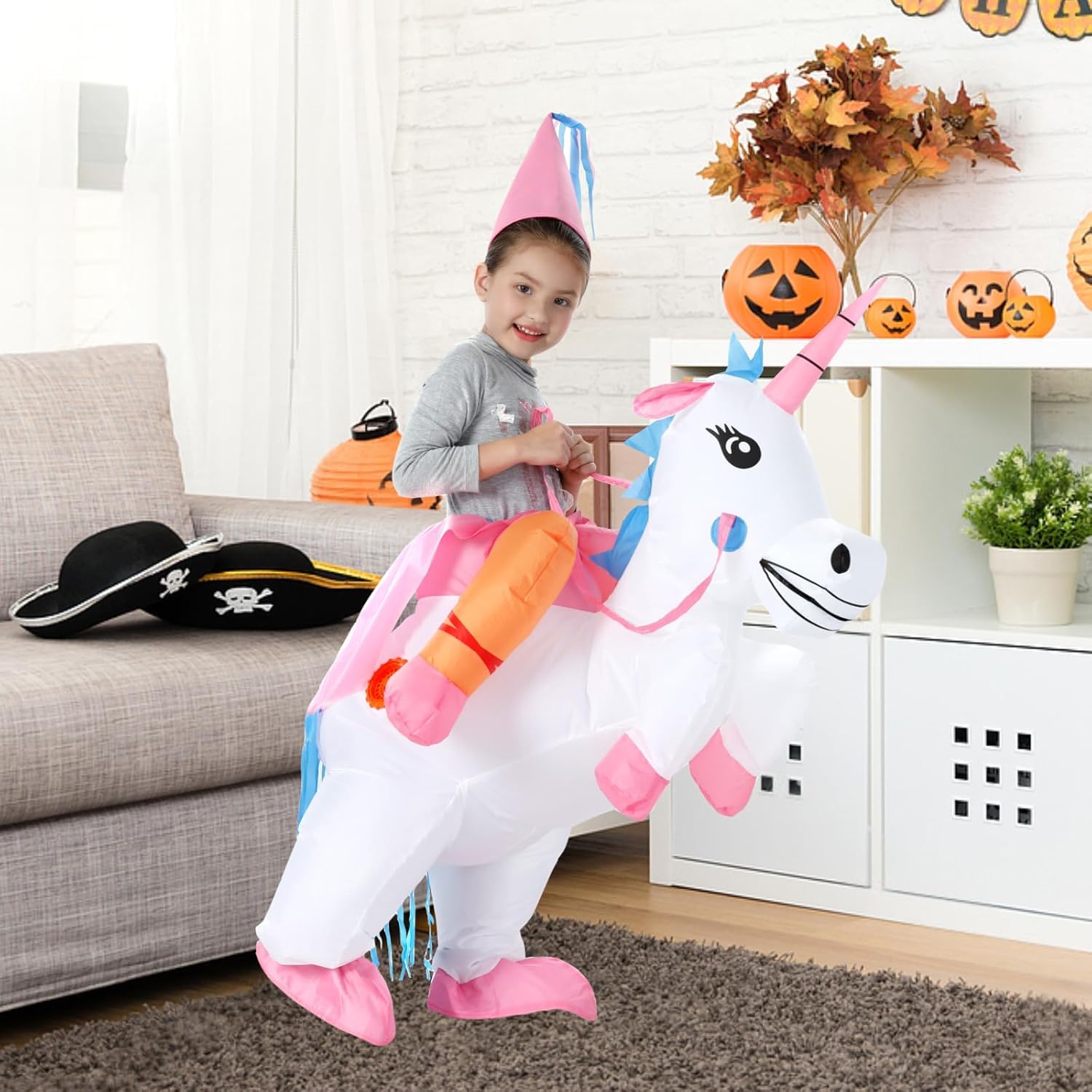 Kids Inflatable Unicorn Costume with Built-In Fan for Halloween & Dress-Up Parties image 4