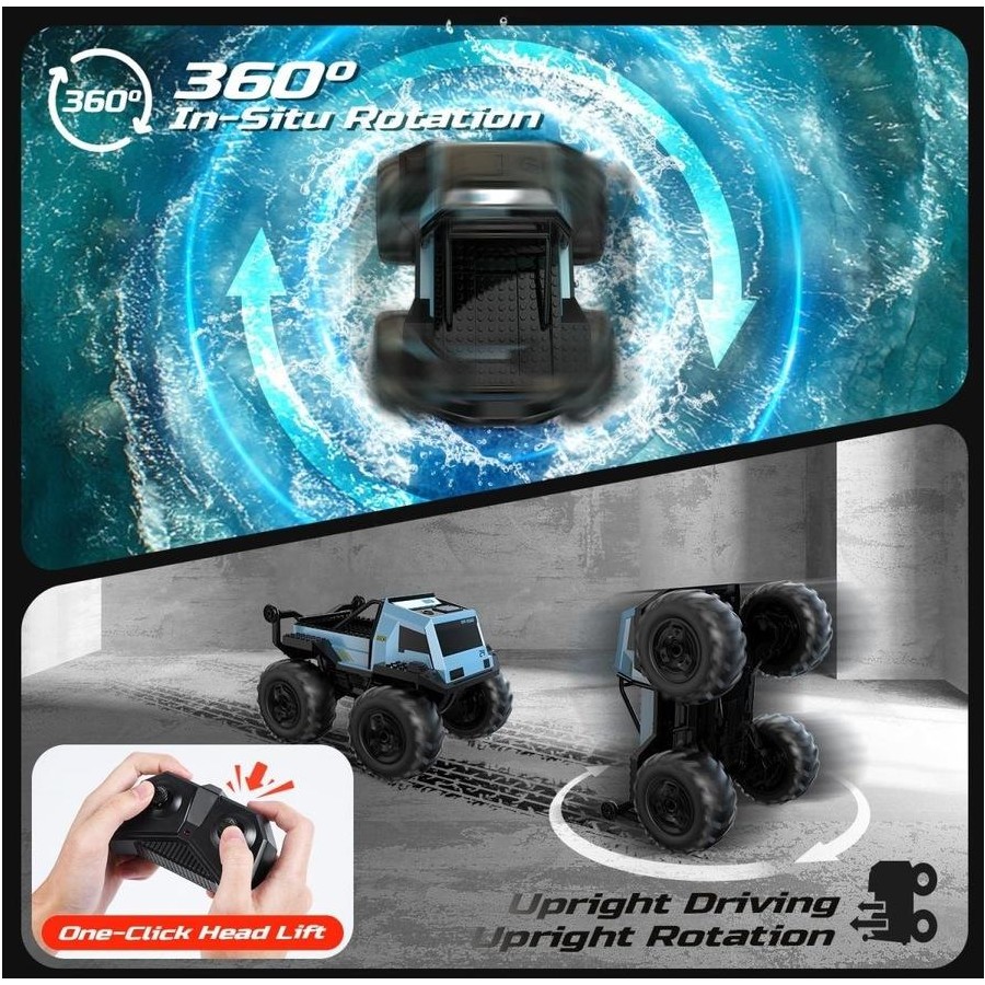 Amphibious Remote Control Stunt Car with LED Lights, 4WD Waterproof RC Truck view 1