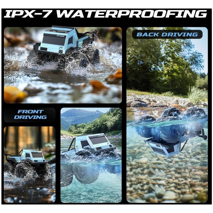 Amphibious Remote Control Stunt Car with LED Lights, 4WD Waterproof RC Truck view 2