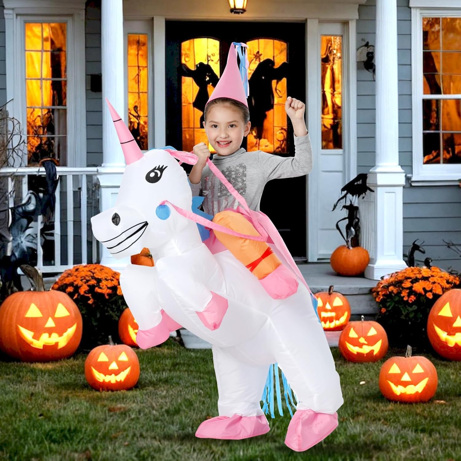 Kids Inflatable Unicorn Costume with Built-In Fan for Halloween & Dress-Up Parties image 5