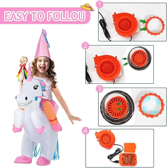 Kids Inflatable Unicorn Costume with Built-In Fan for Halloween & Dress-Up Parties image 9
