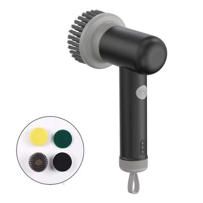 Cordless Electric Spin Scrubber with 4 Replaceable Brush Heads - Black
