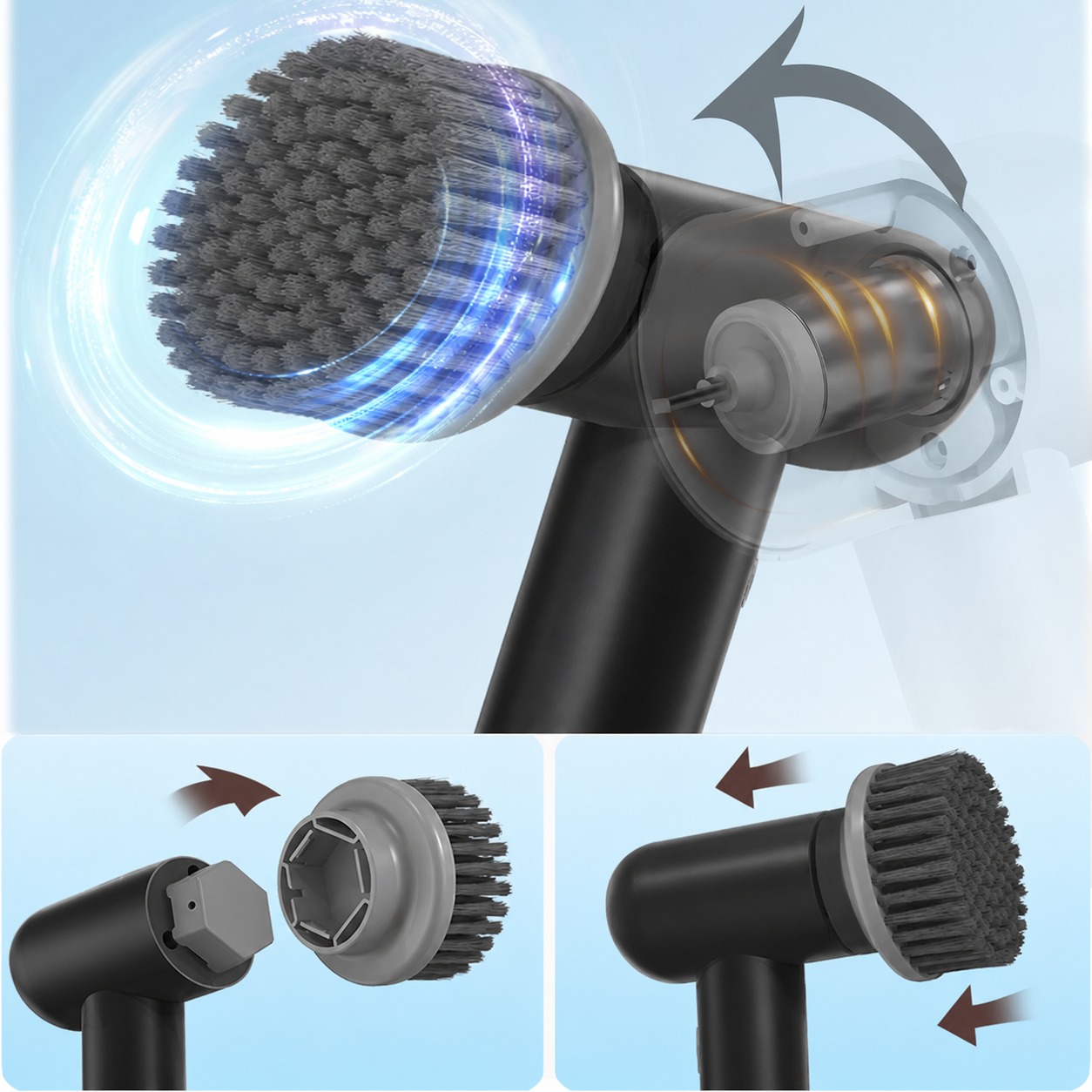 Cordless Electric Spin Scrubber with 4 Replaceable Brush Heads - Black