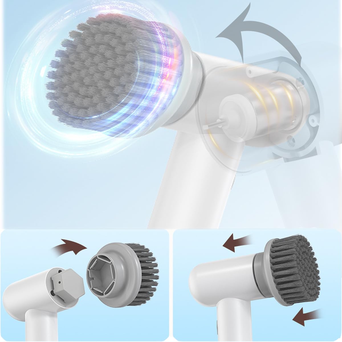 Cordless Electric Spin Scrubber with 4 Replaceable Brush Heads - White gallery image 5
