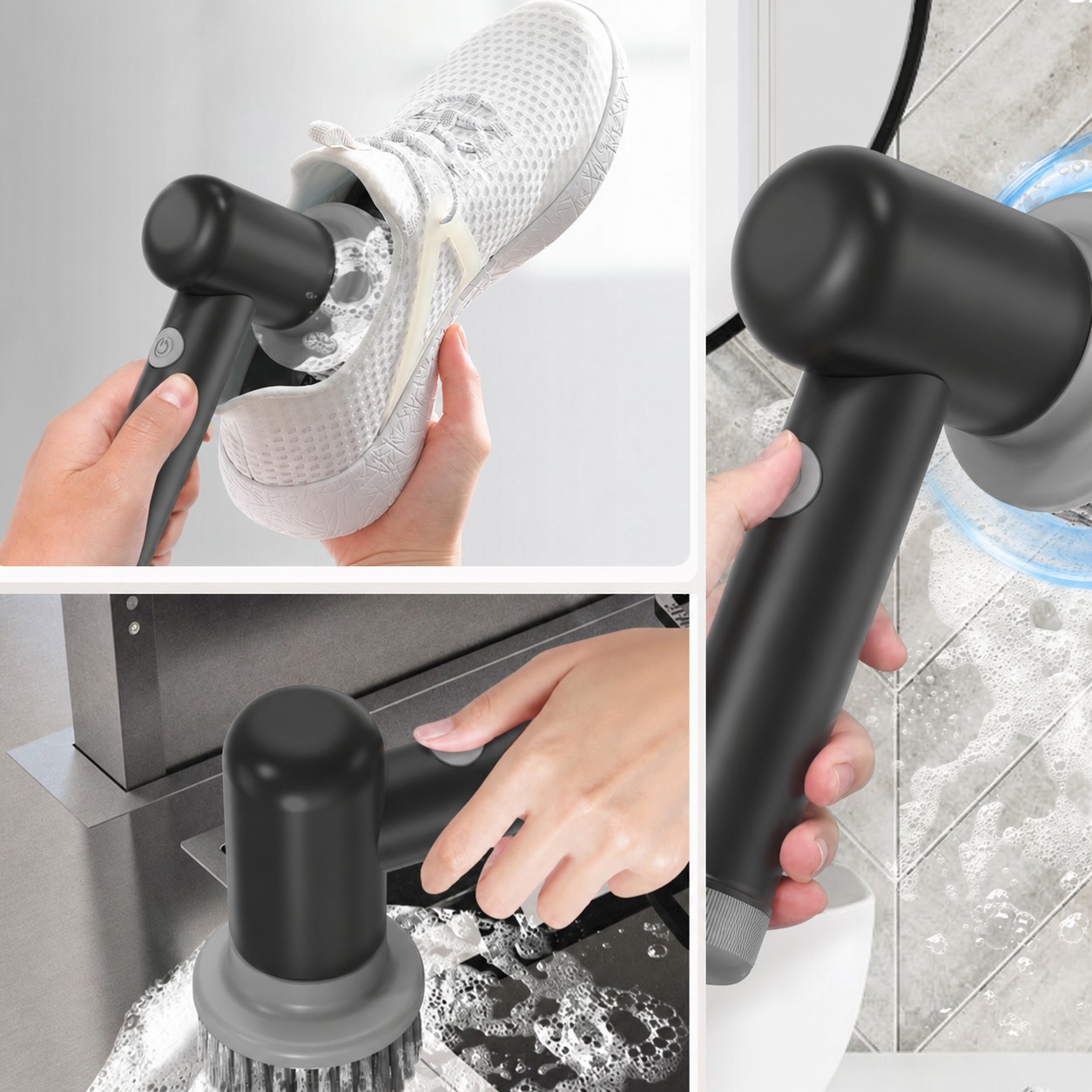 Cordless Electric Spin Scrubber with 4 Replaceable Brush Heads - Black