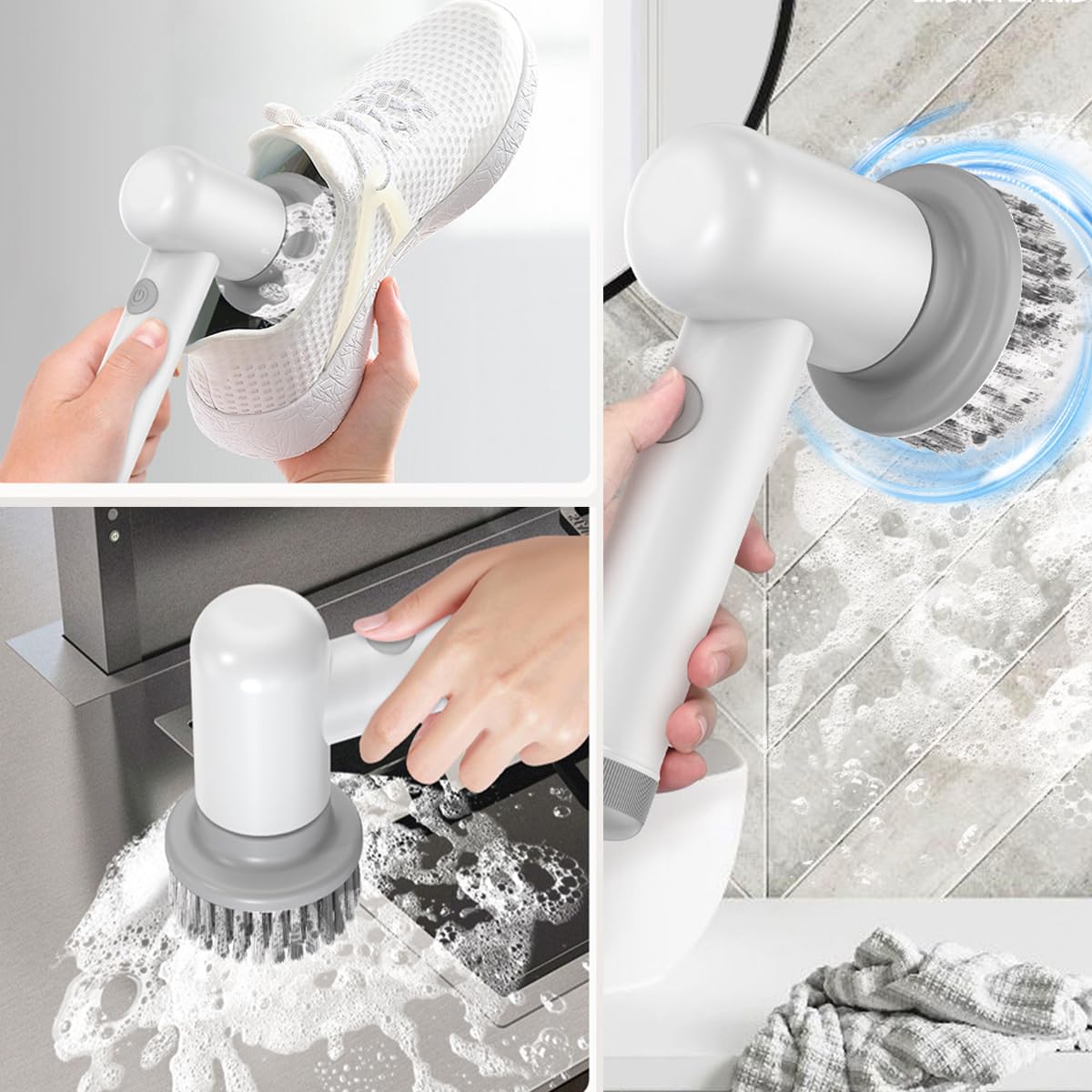 Cordless Electric Spin Scrubber with 4 Replaceable Brush Heads - White gallery image 1