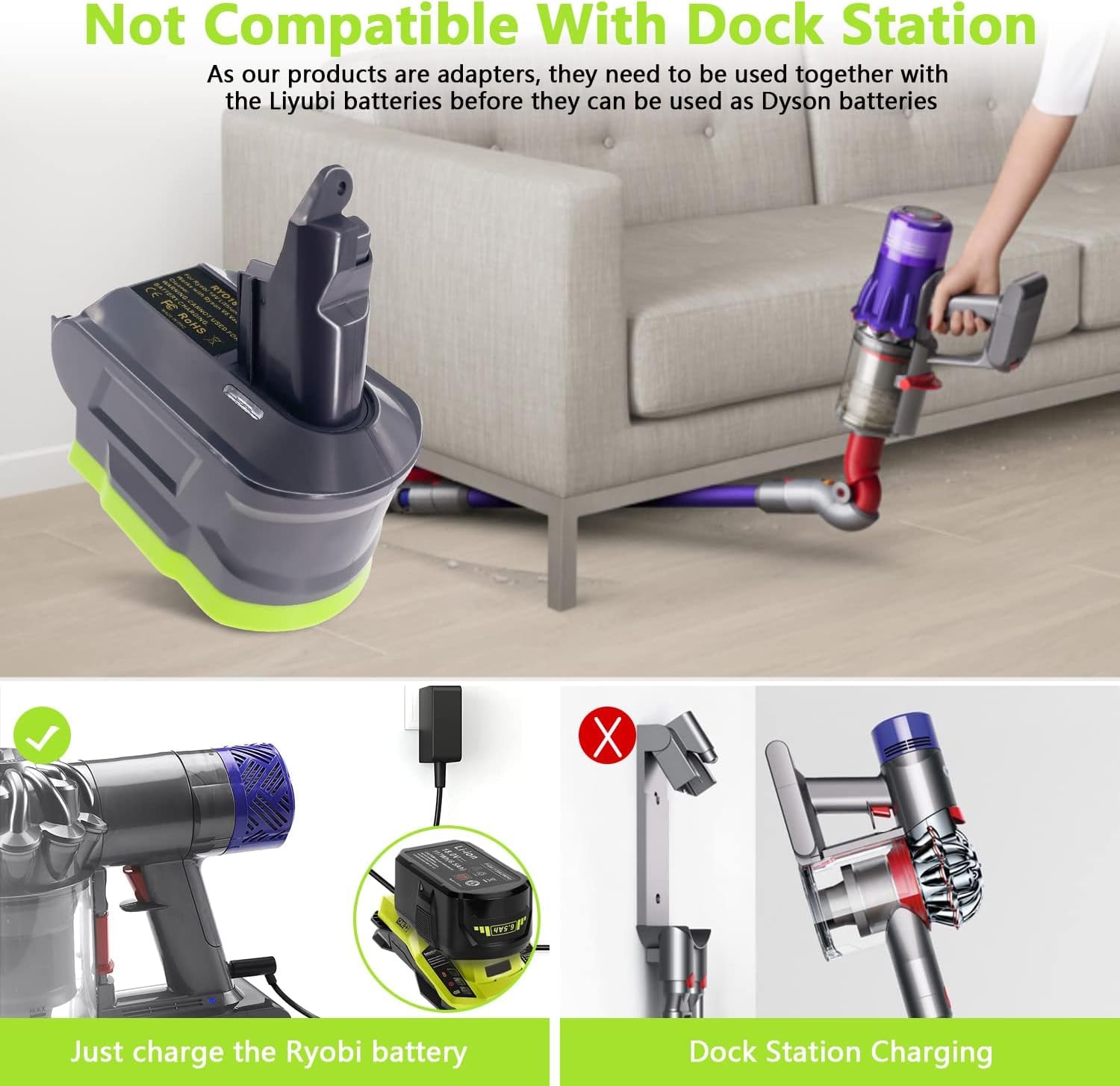 Ryobi 18V Battery Adapter for Dyson V7 & V8 Vacuum Cleaners