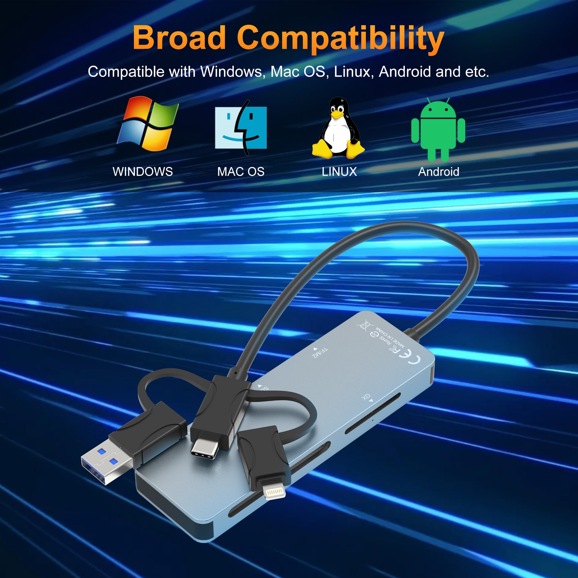Multi card reader compatibility with Windows macOS Linux and Android