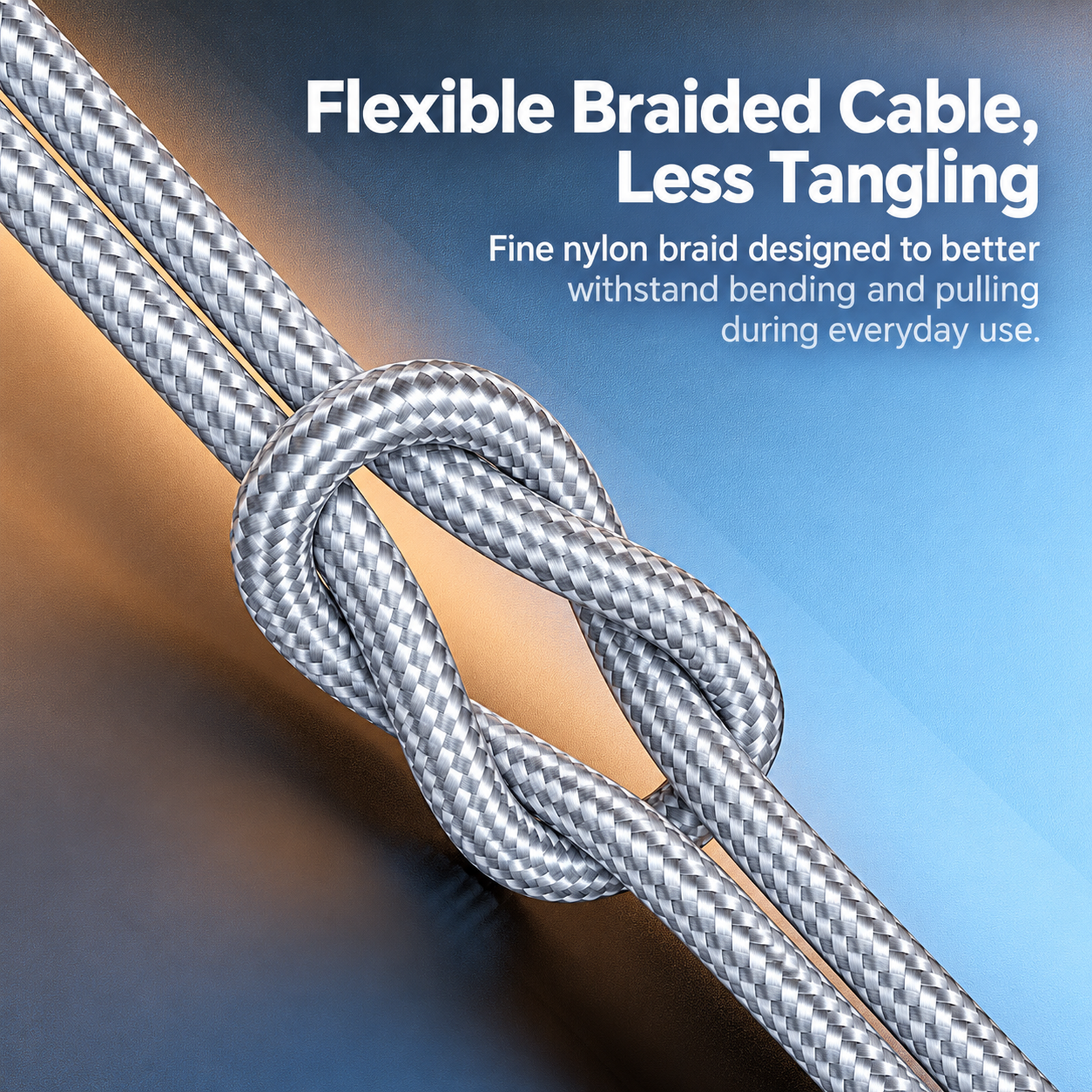 Flexible silver braided USB-C charging cable