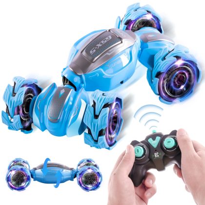 Blue LOYOBOHO 4WD RC stunt car with remote control