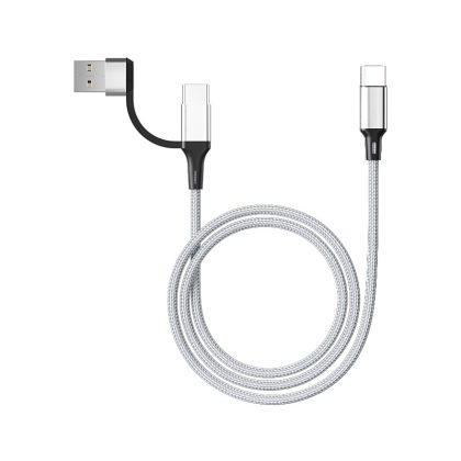 Silver 1m USB-A and USB-C to USB-C charging cable